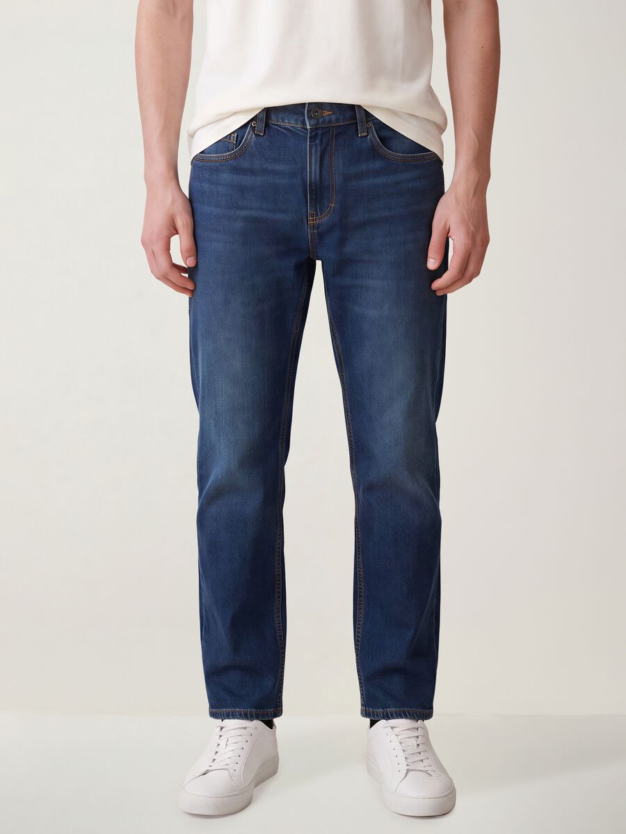 Regular fit denim jeans in pure cotton_1