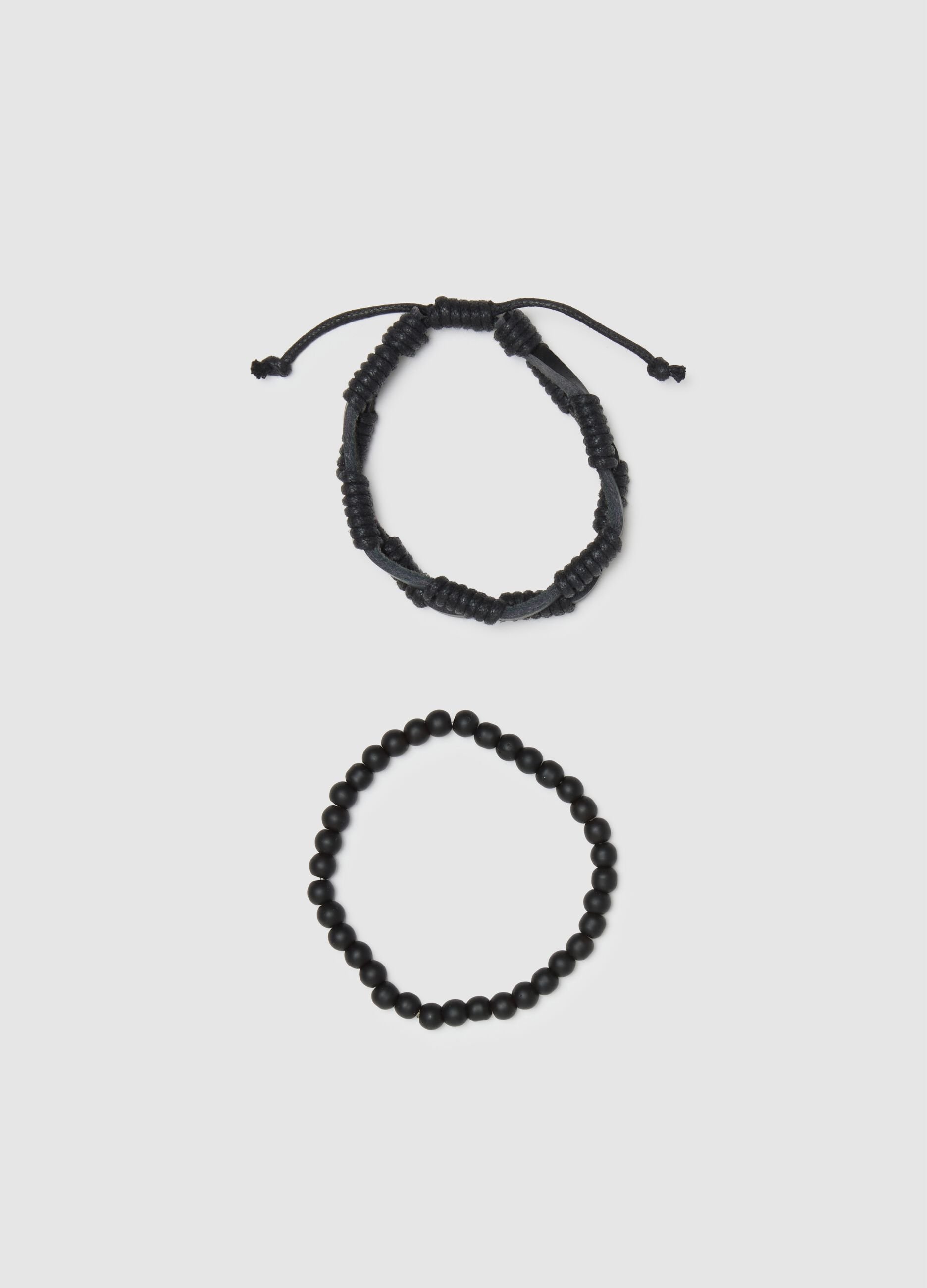 Black Genuine Leather Bracelet Twin Pack