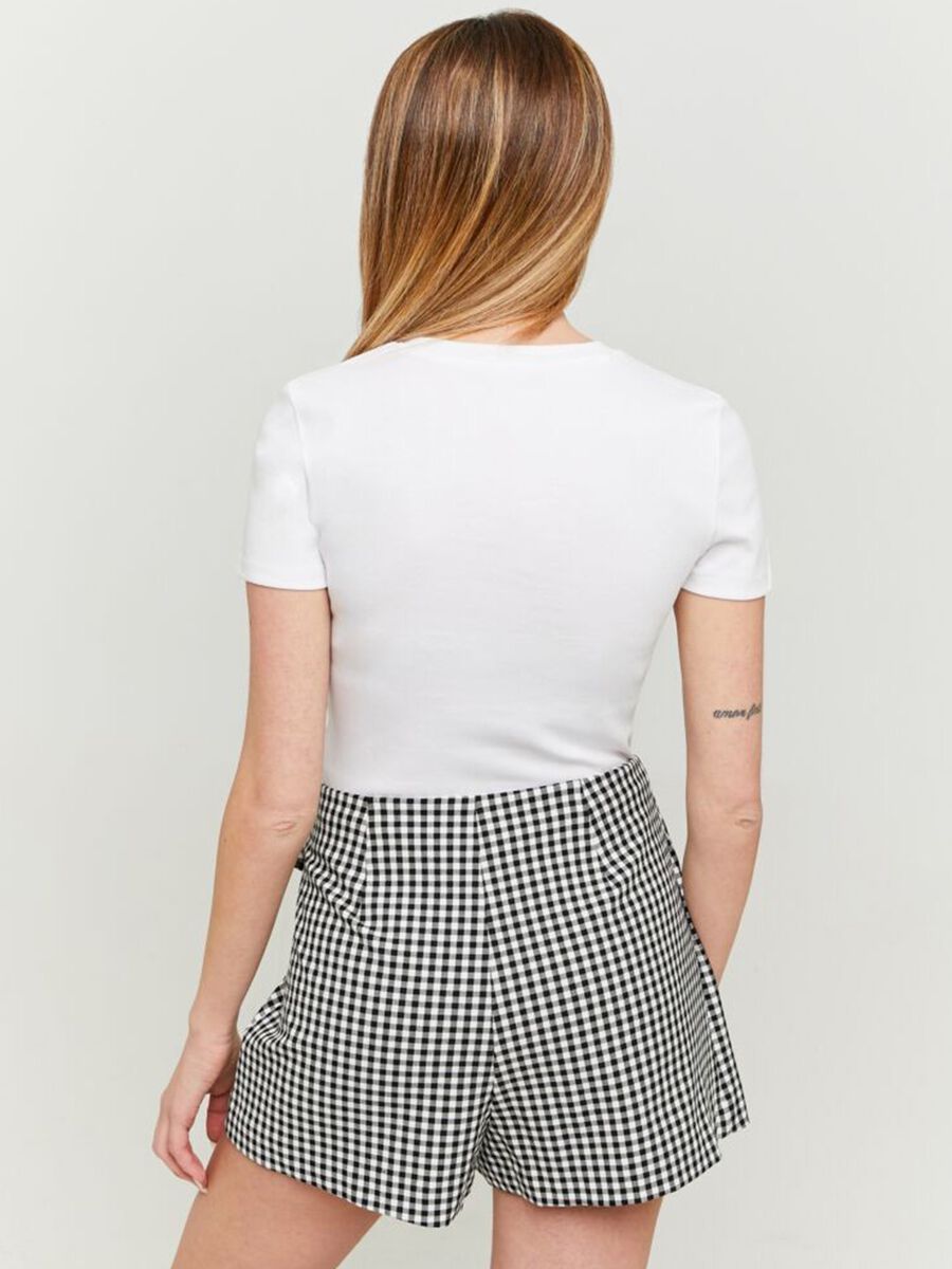 Women's white stretch cotton T-shirt with bow_1