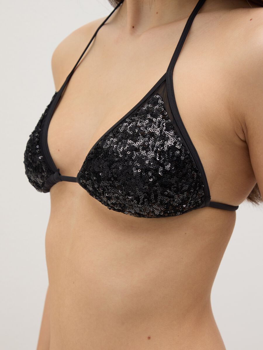 Women’s bikini top in black stretch fabric with sequins_2