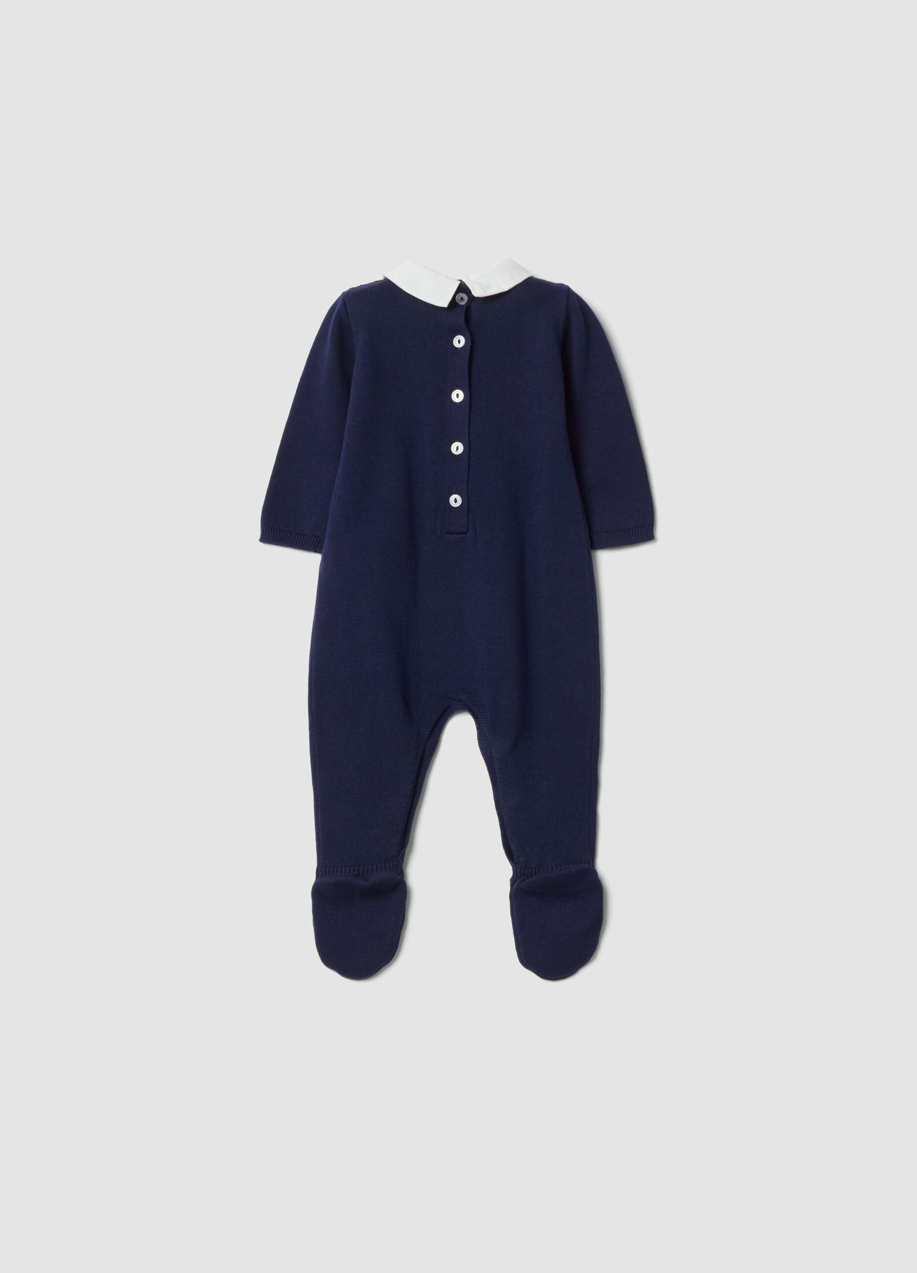 Tutina blu notte in puro cotone organico con colletto