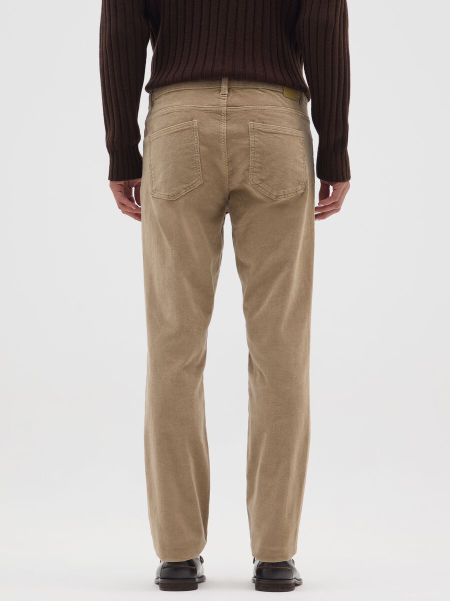 Beige stretch cotton ribbed slim fit trousers_2