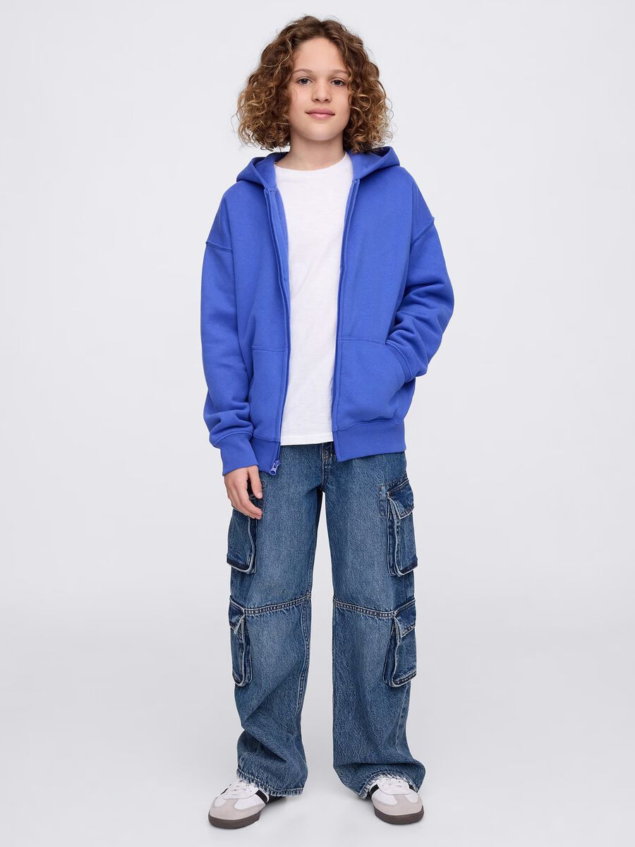 Blue full-zip sweatshirt in cotton with hood_1