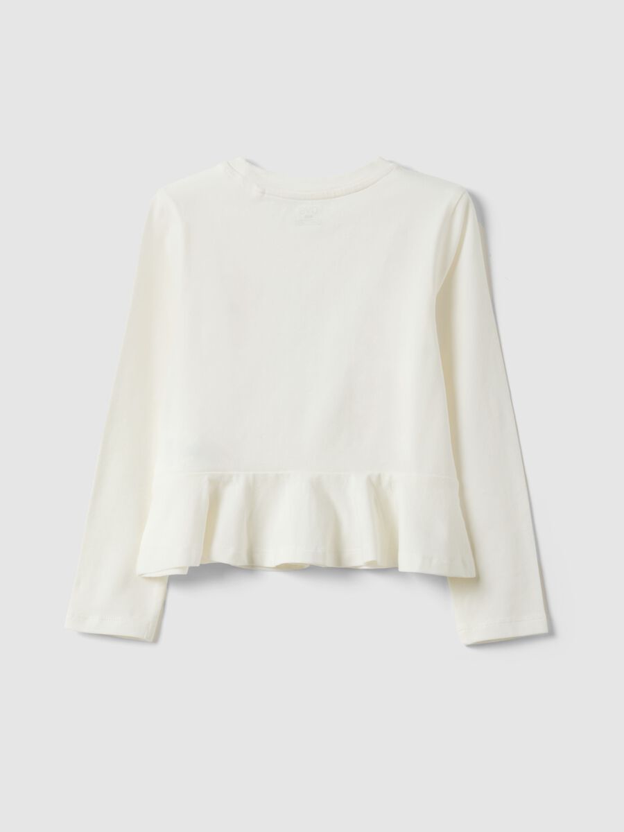 White stretch cotton girl's top regular fit with flower_1