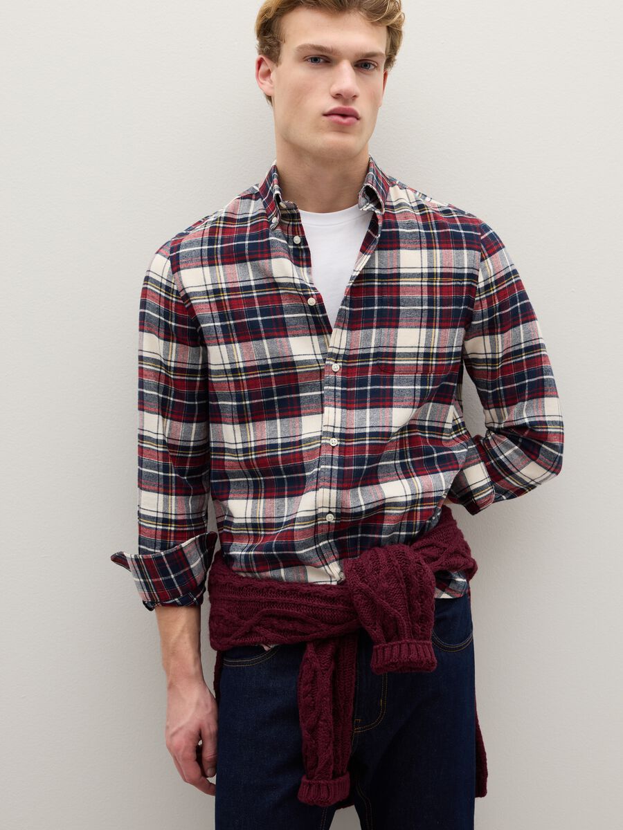 Camicia a quadri multicolor in puro cotone flanella regular fit_3