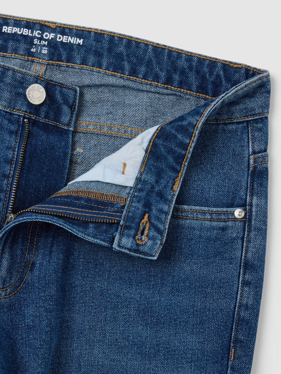 Blue denim jeans in cotton blend slim fit_5
