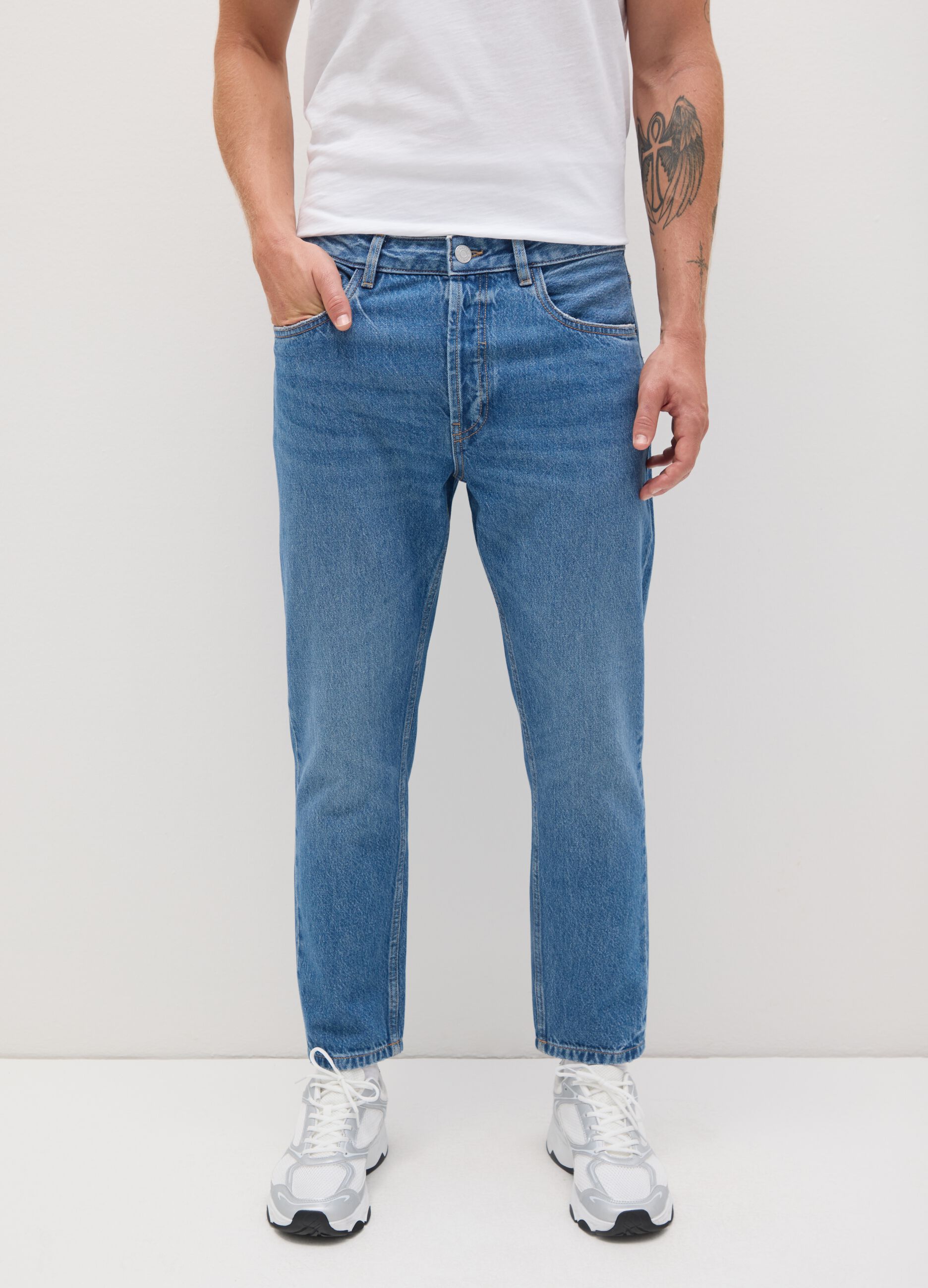 Jeans da uomo in puro cotone denim slim fit