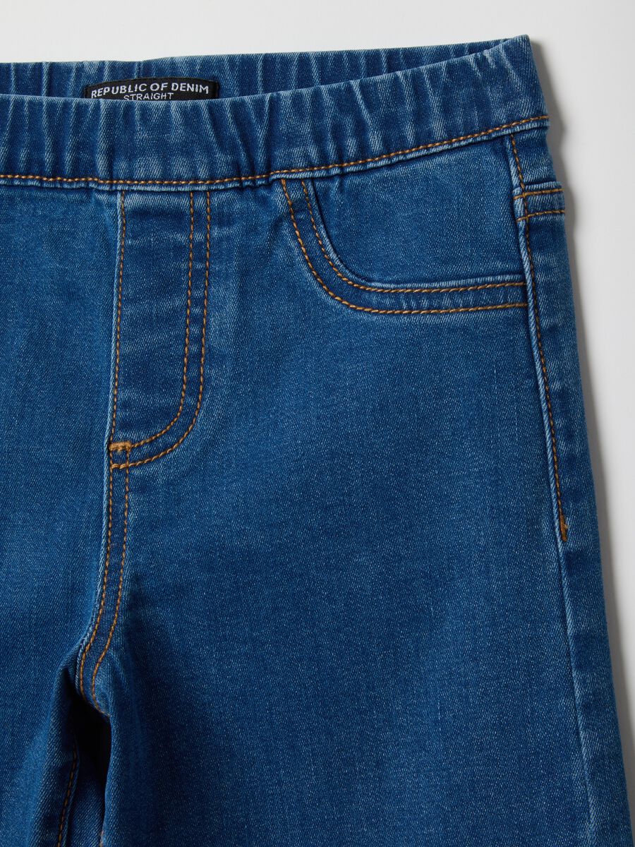Girls' regular fit blue stretchy cotton blend jeggings_2