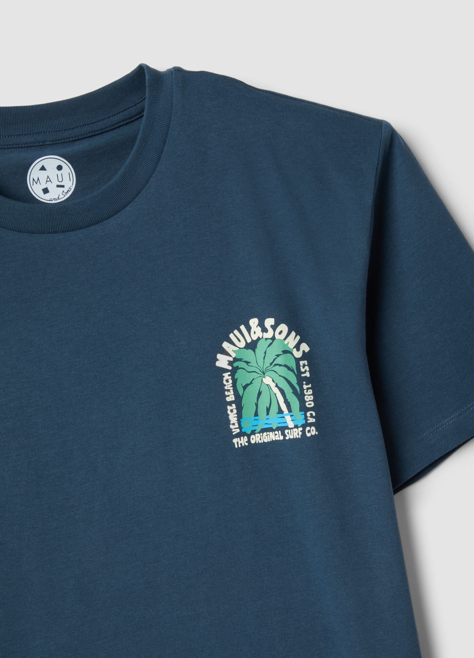 Blue short-sleeve pure cotton T-shirt