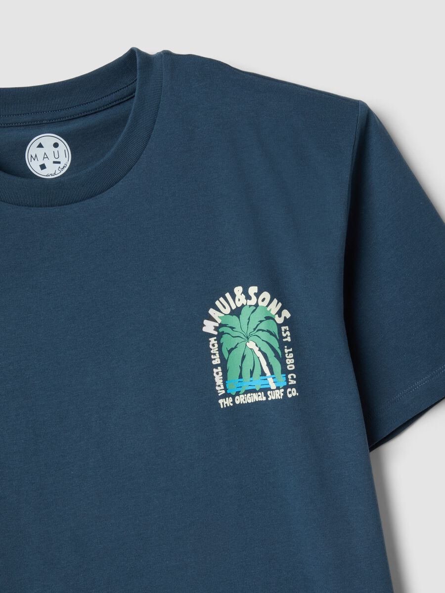 T-shirt blu a maniche corte in puro cotone_5