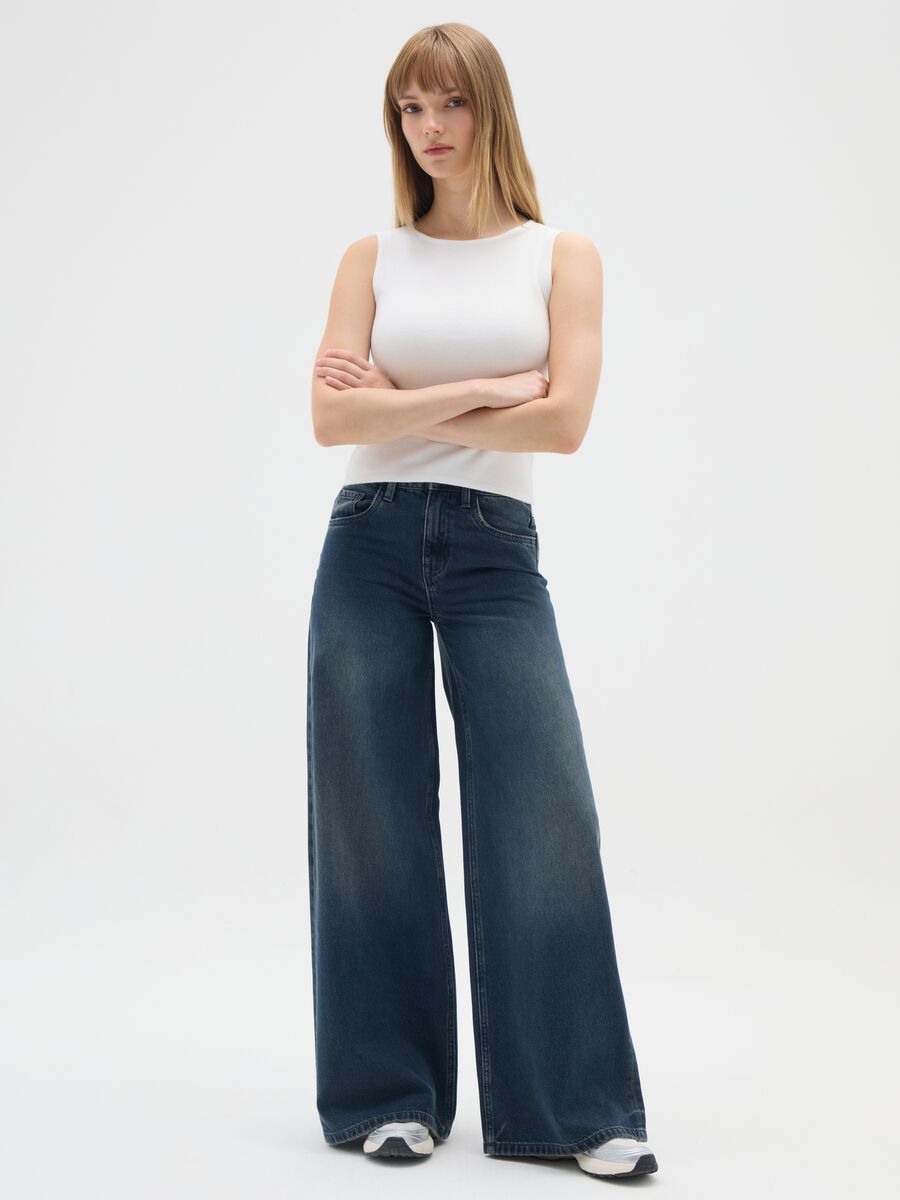 Blue wide-leg cotton jeans_0