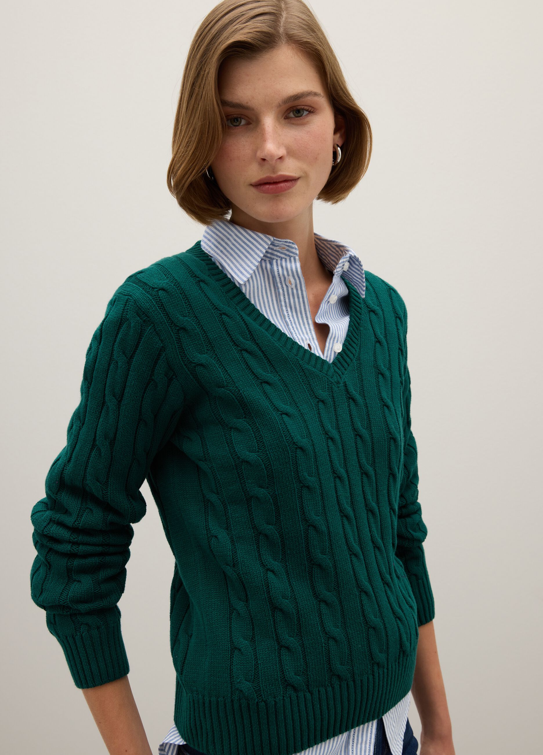 Maglione in puro cotone verde regular fit