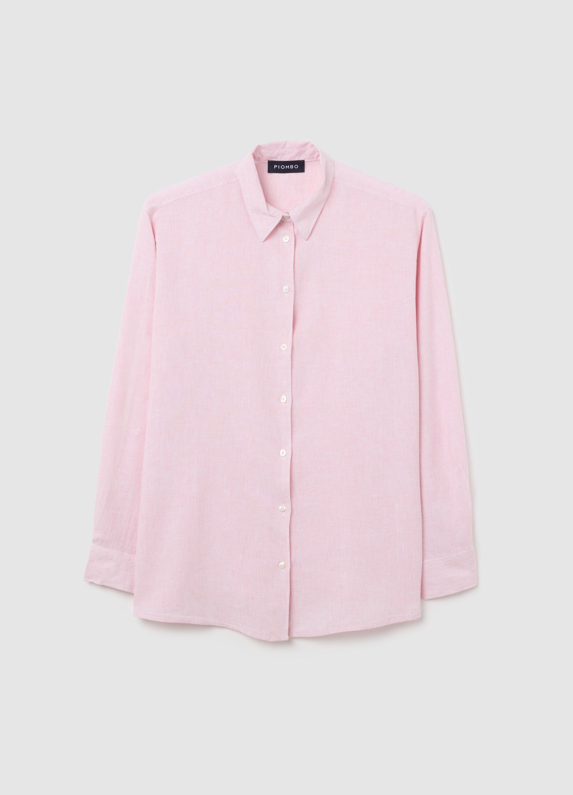 Pink regular shirt in linen and viscose
