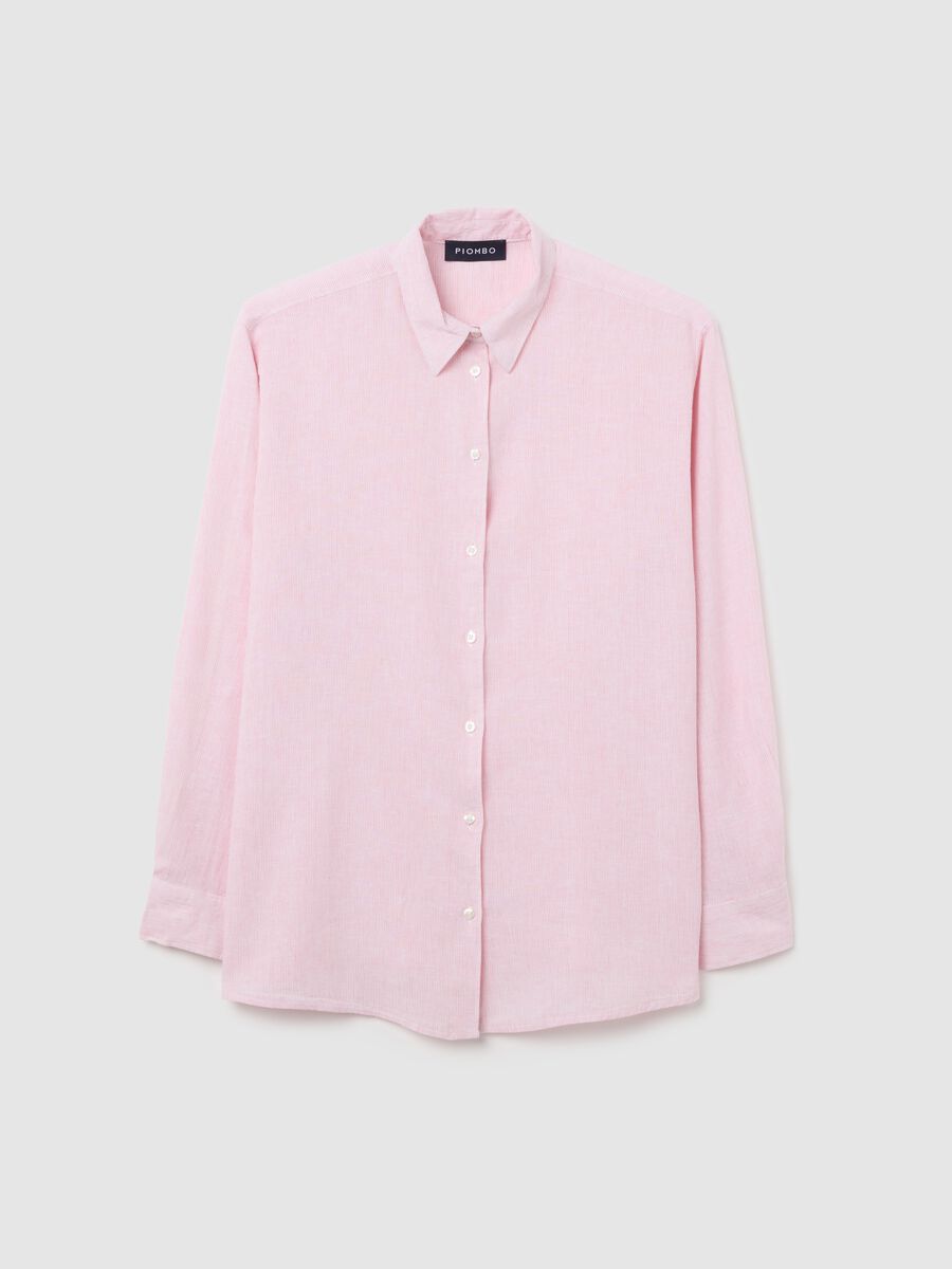 Pink regular shirt in linen and viscose_4
