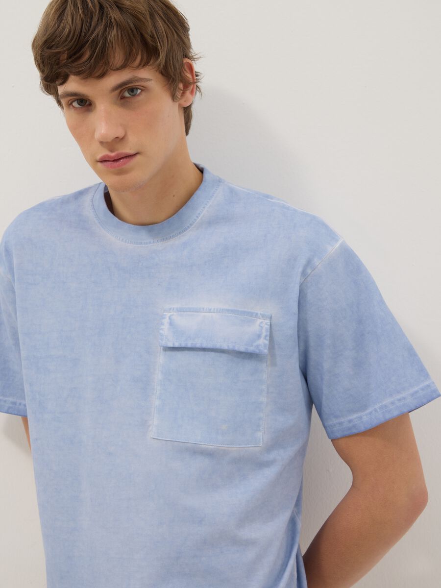 Light blue pure cotton regular fit t-shirt with pocket_0