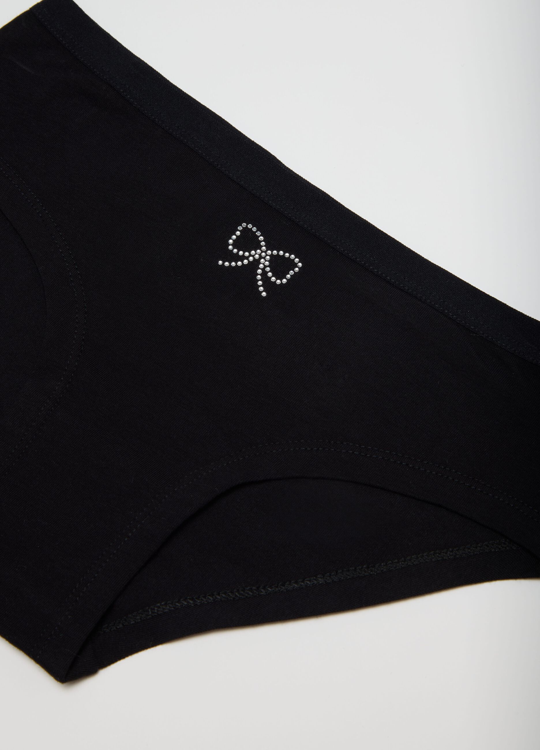 Girls' black cotton knickers, regular fit with bow