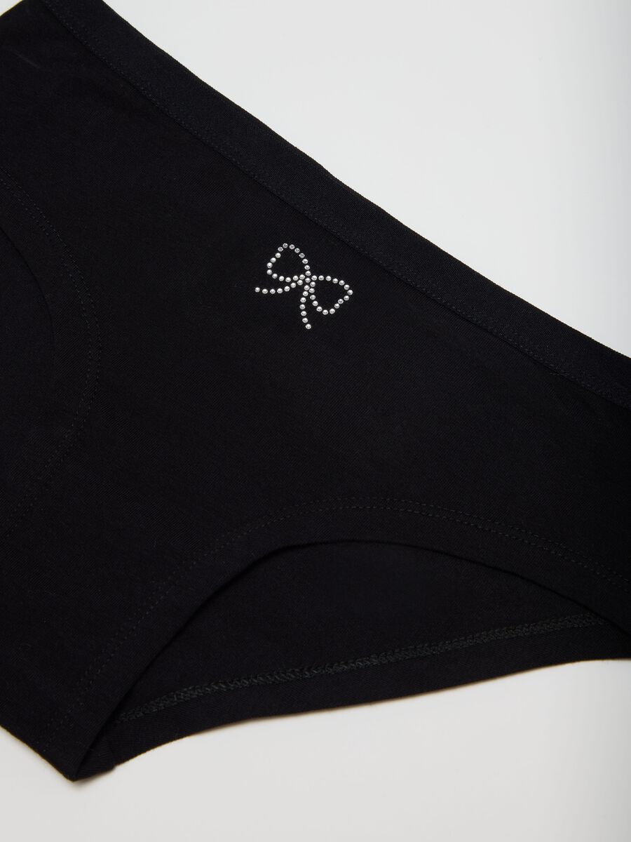 Girls' black cotton knickers, regular fit with bow_3