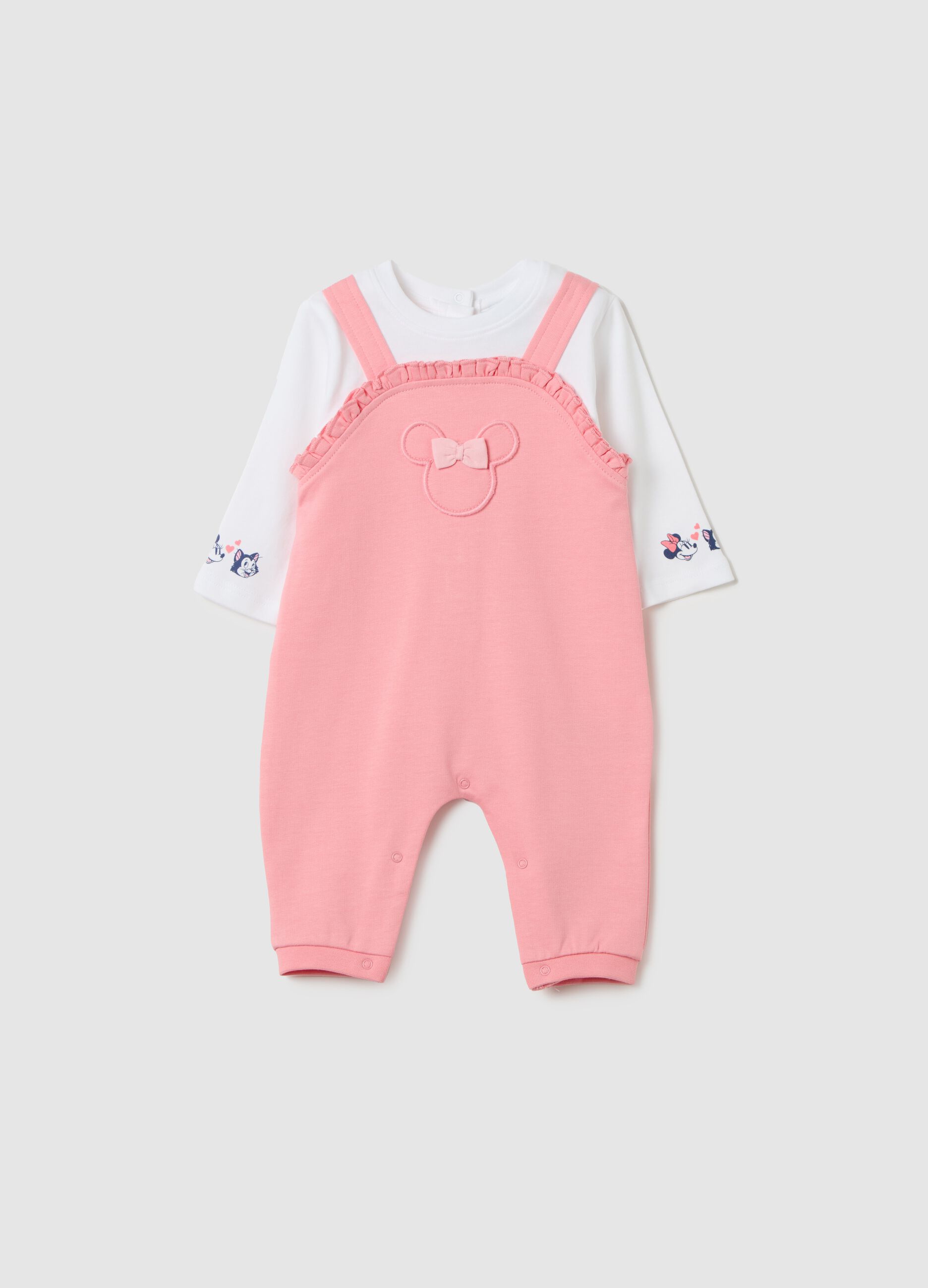 Tutina stile salopette con stampa Minnie e Figaro