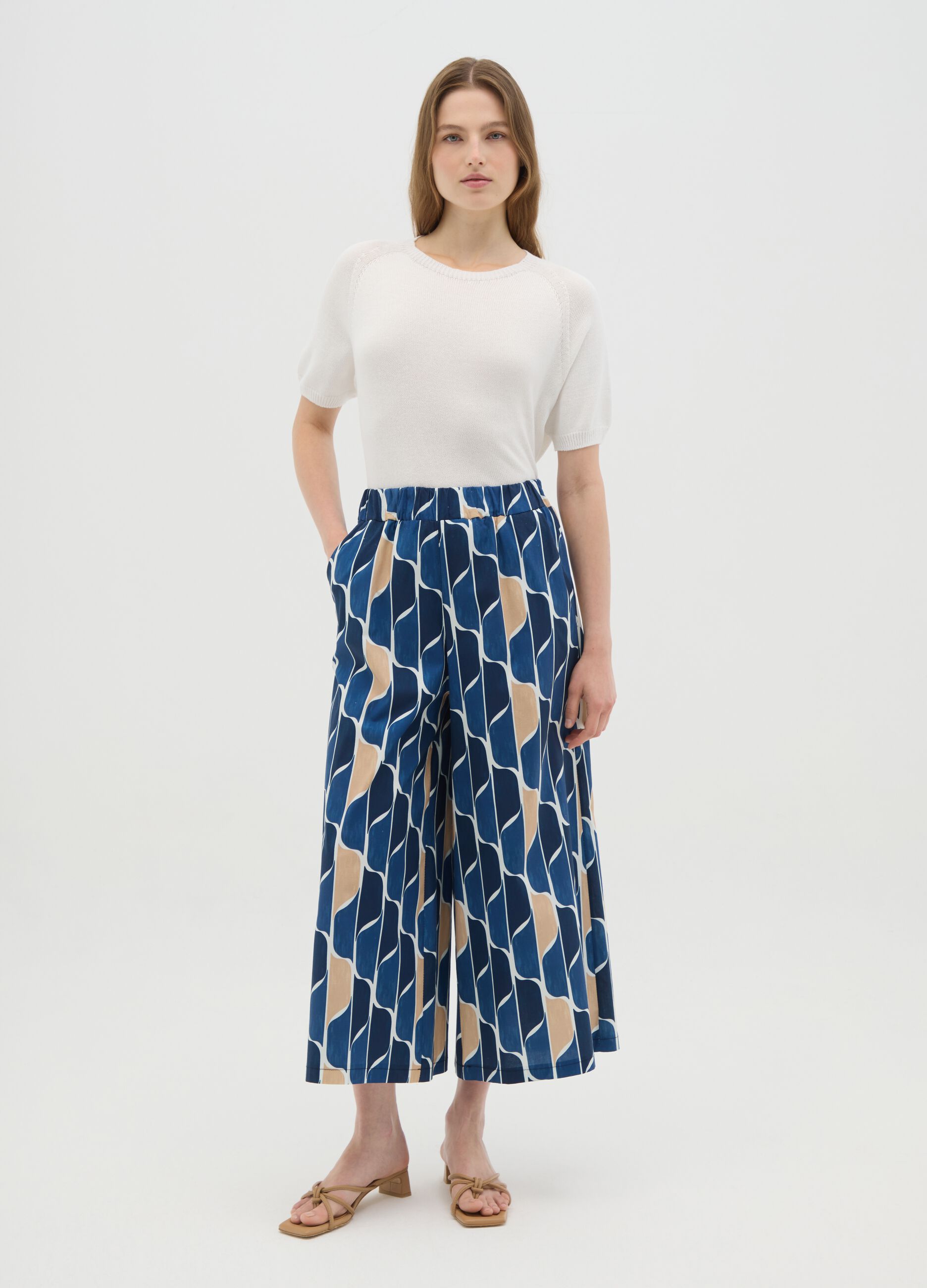 Women's multicolour cotton trousers with regular fit