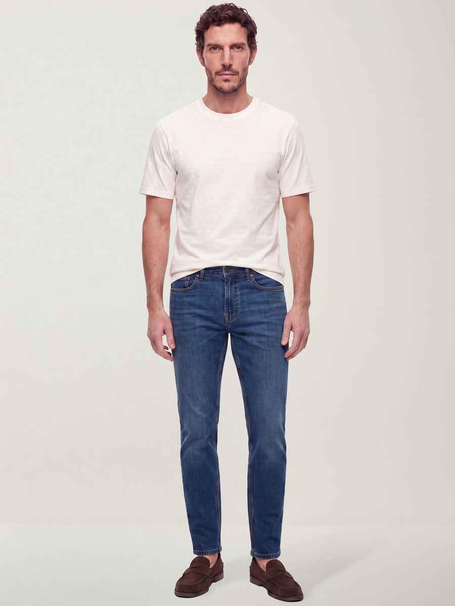 Blue slim-fit stretch cotton jeans_0