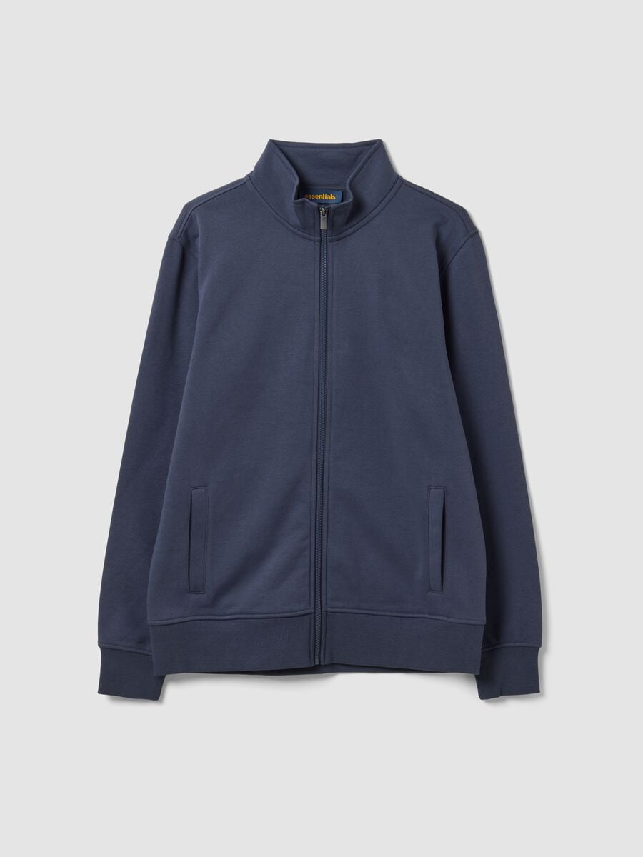 Felpa grigia in misto cotone con girocollo e zip regular fit_4