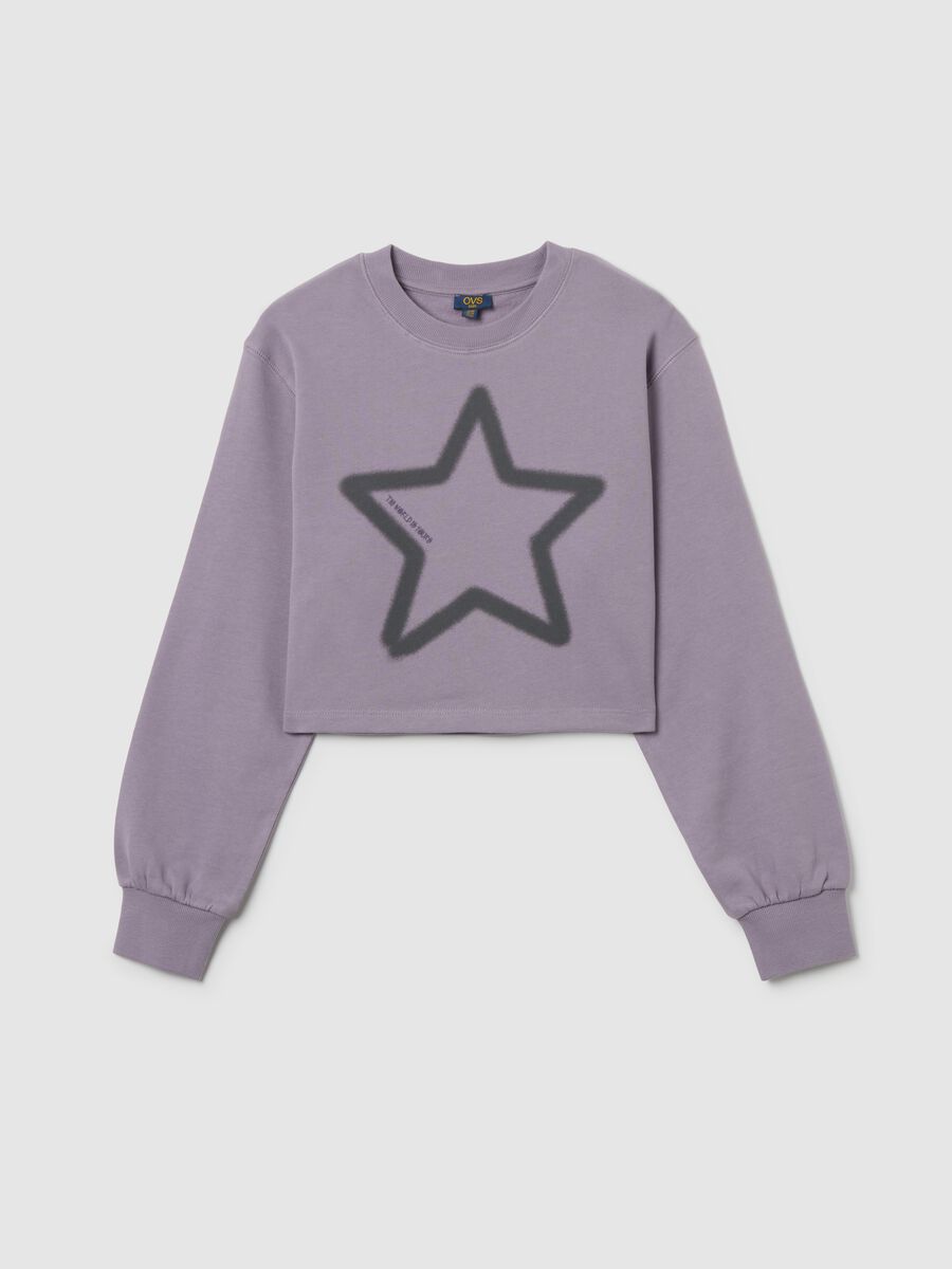 Felpa da ragazza in puro cotone viola regular fit con stampa_0