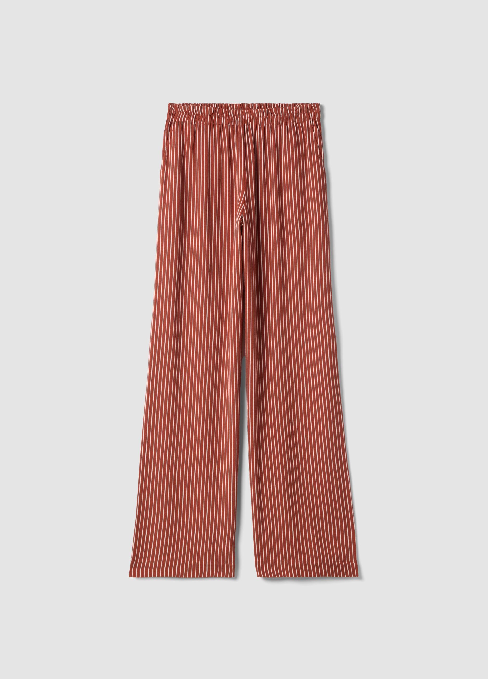 Red and white striped viscose and linen-blend straight-fit trousers