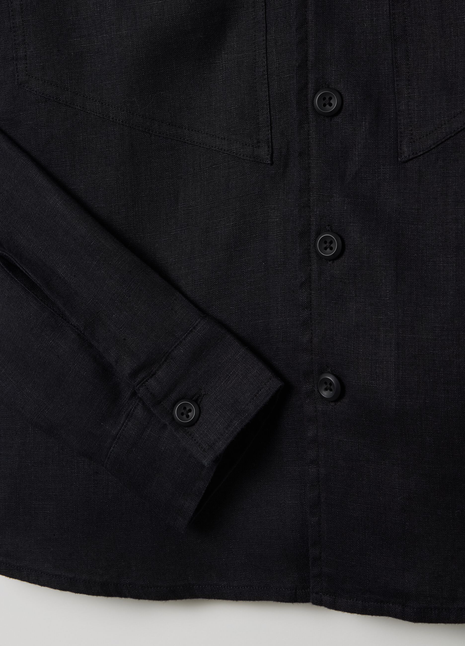 100% Linen Cargo Shirt Black