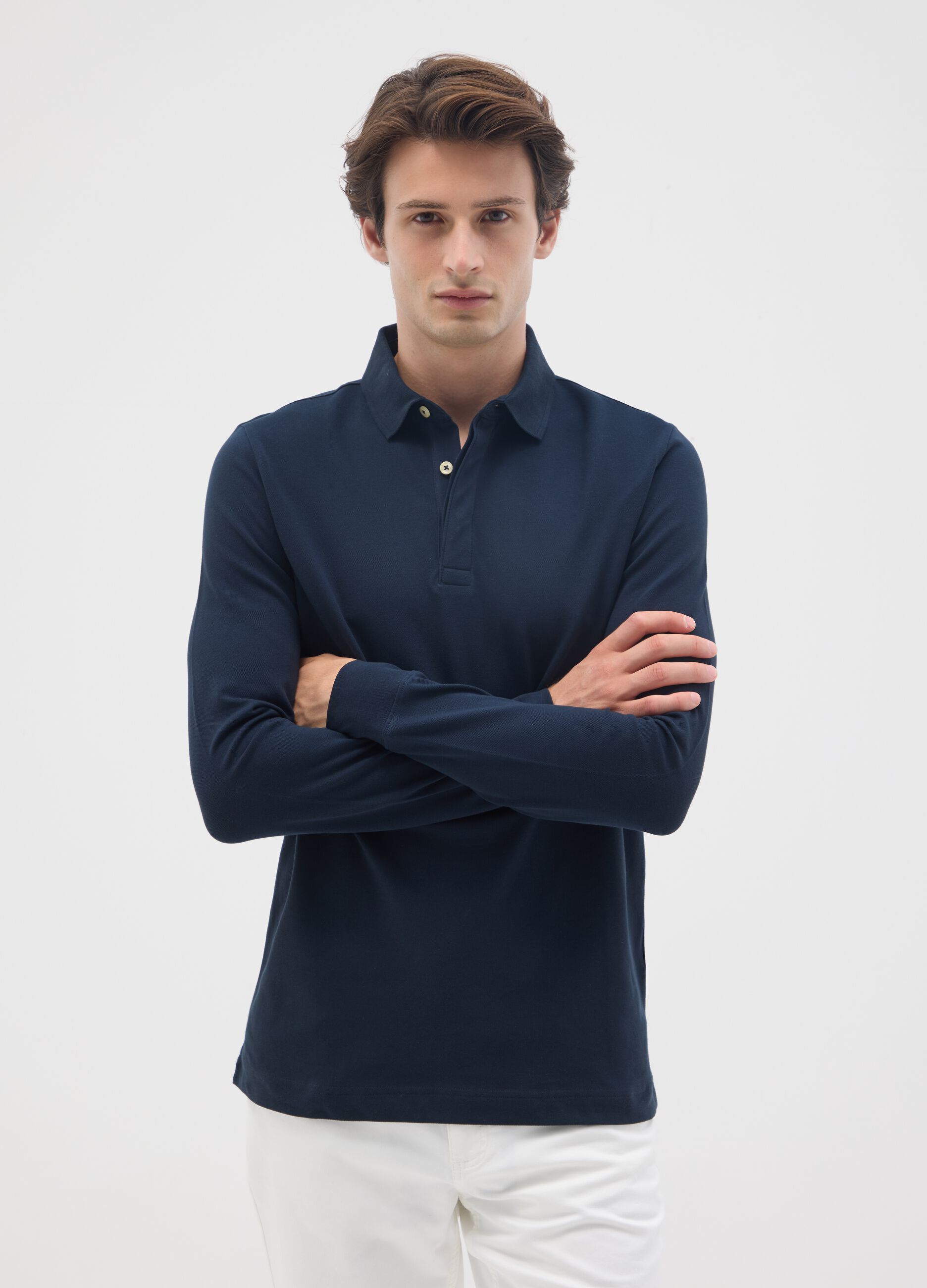 Blue regular fit stretch cotton polo