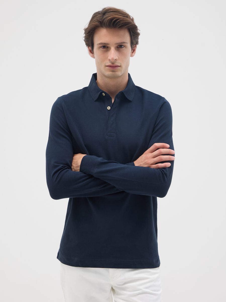 Polo in cotone elasticizzato blu regular fit_0