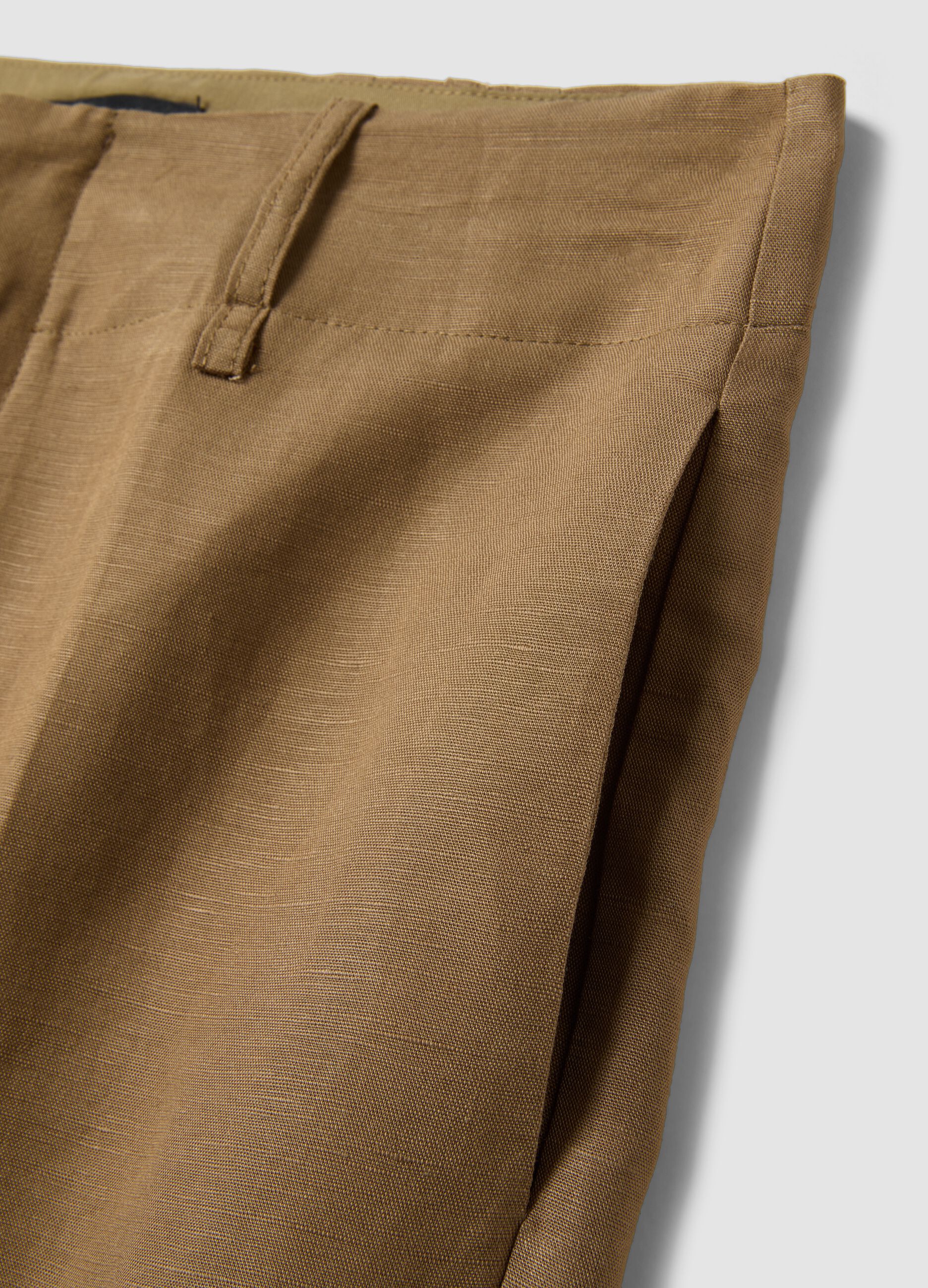 Brown linen-viscose blend wide-leg trousers with structured waistband