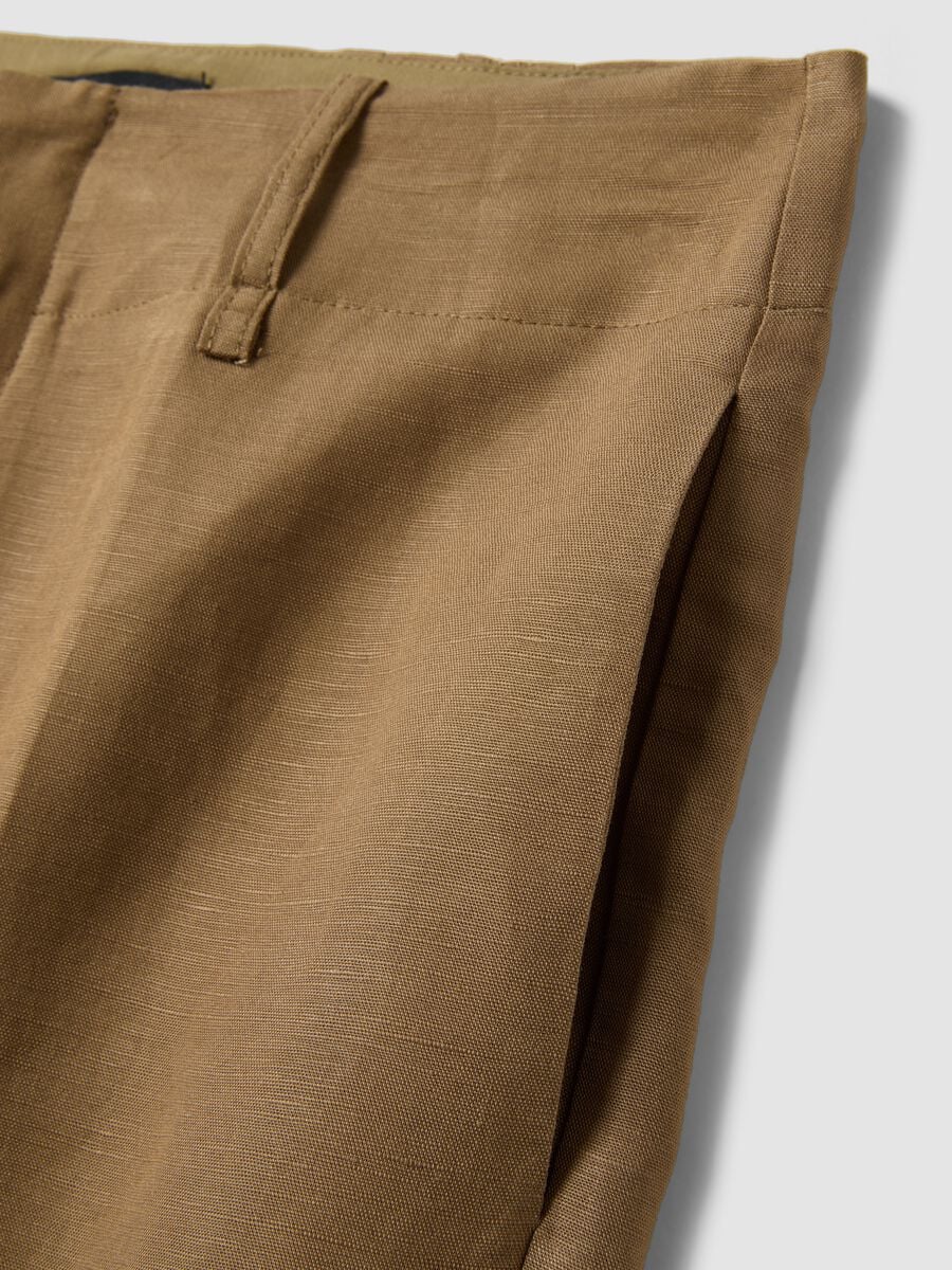 Brown linen-viscose blend wide-leg trousers with structured waistband_5