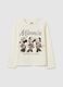 Girls' beige cotton-blend regular fit t-shirt with Minnie_0