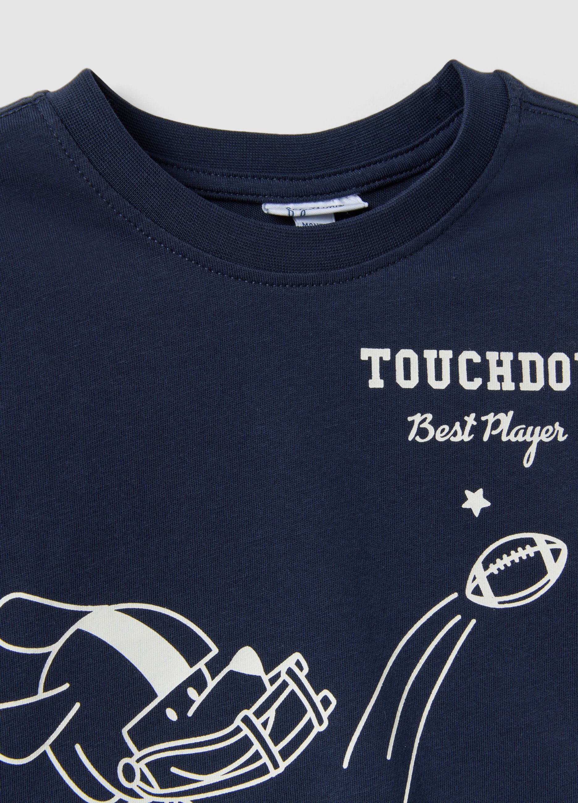 Blue organic cotton T-shirt with collegiate print for baby boy