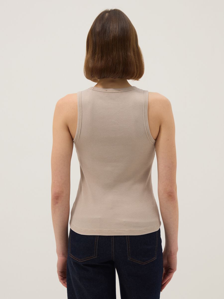 Beige stretch cotton vest top, regular fit_2