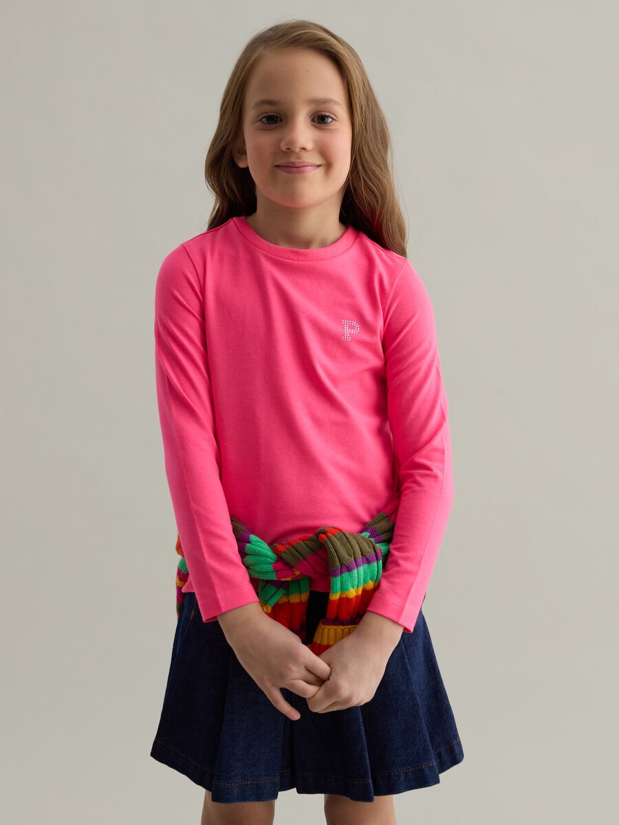 Long-sleeved T-shirt with diamanté logo_0