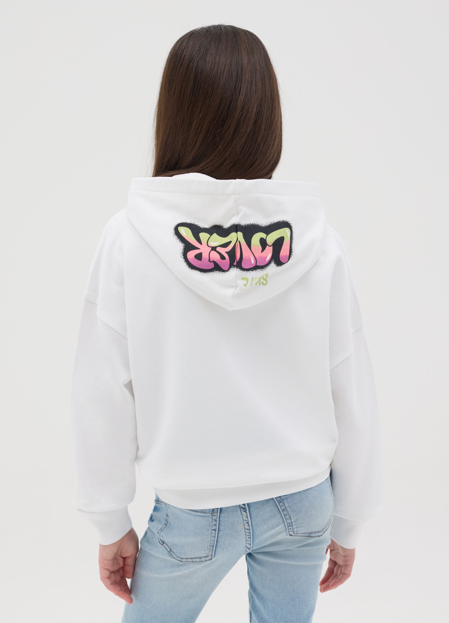 Sweatshirt with hood and graffiti-style print