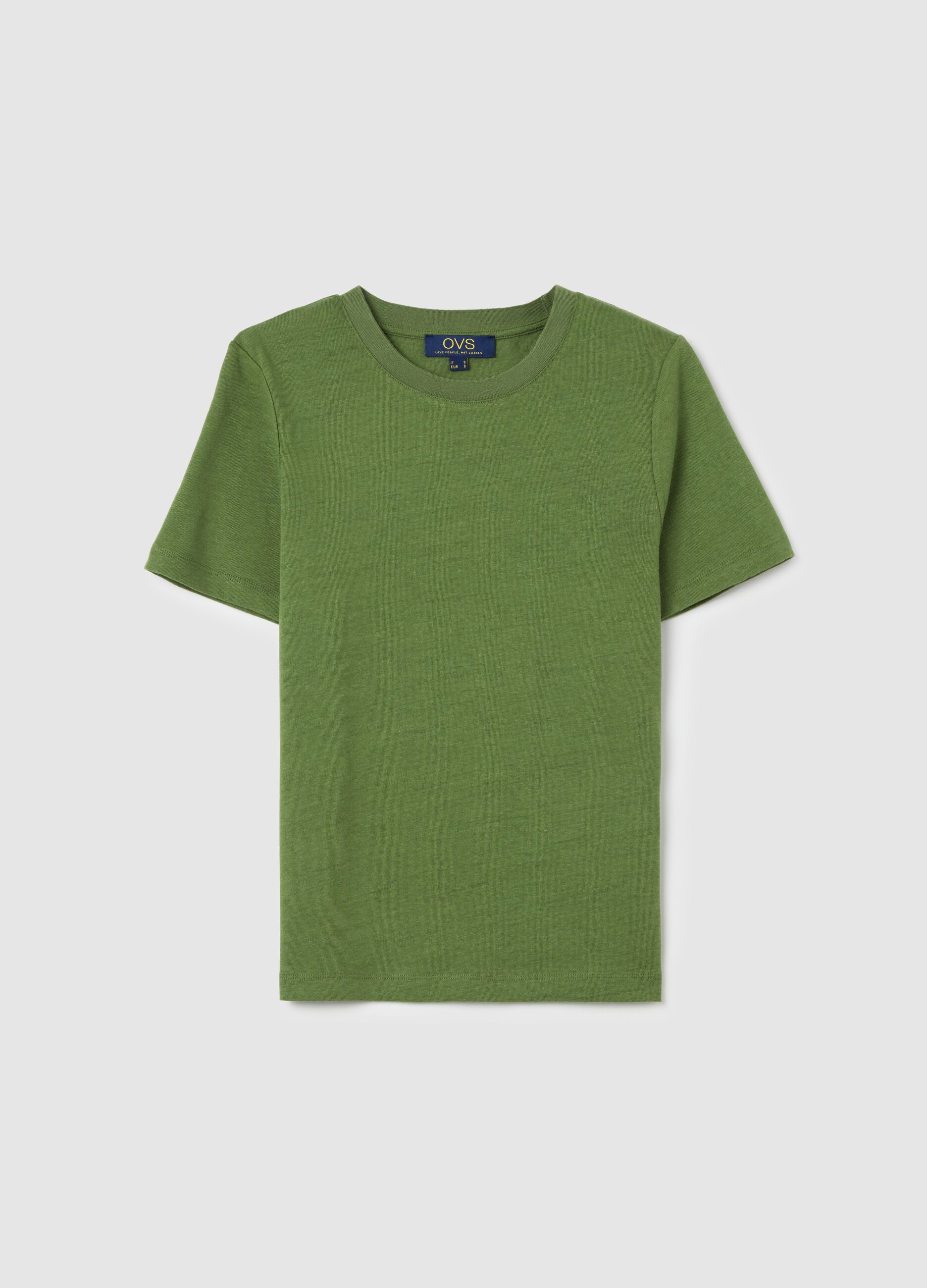 Green Cotton and Linen T-shirt