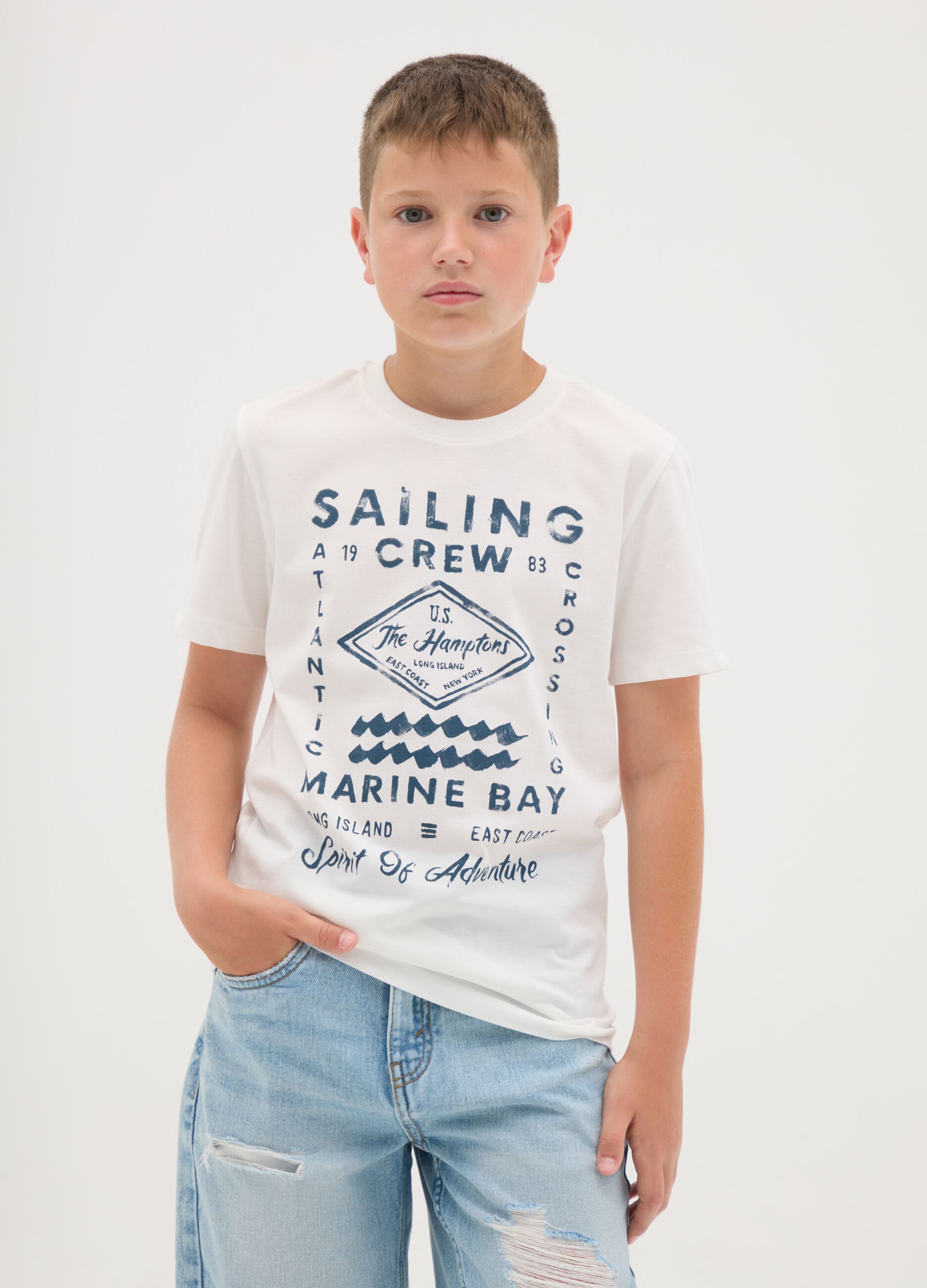 Boys' white pure cotton regular fit T-shirt