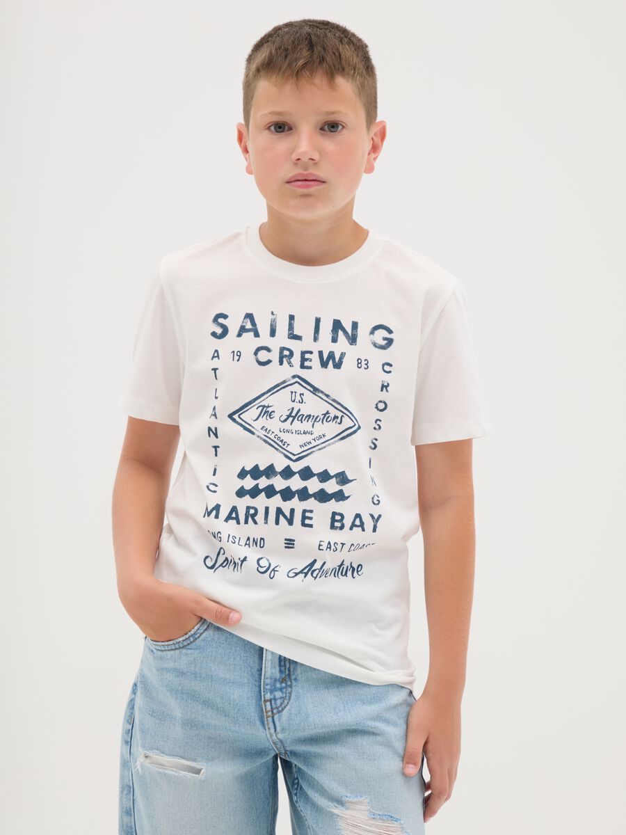 Boys' white pure cotton regular fit T-shirt_0