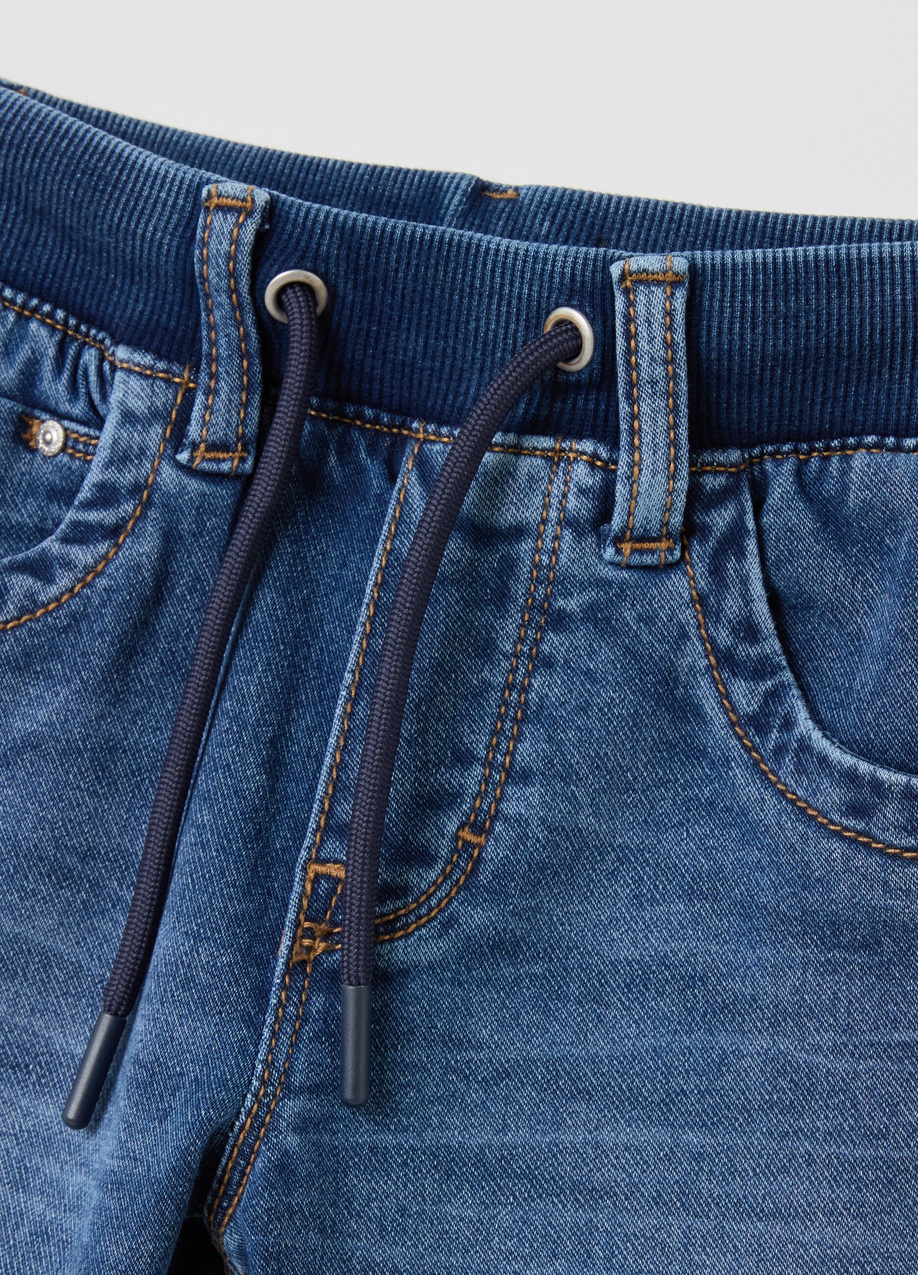Denim joggers with drawstring