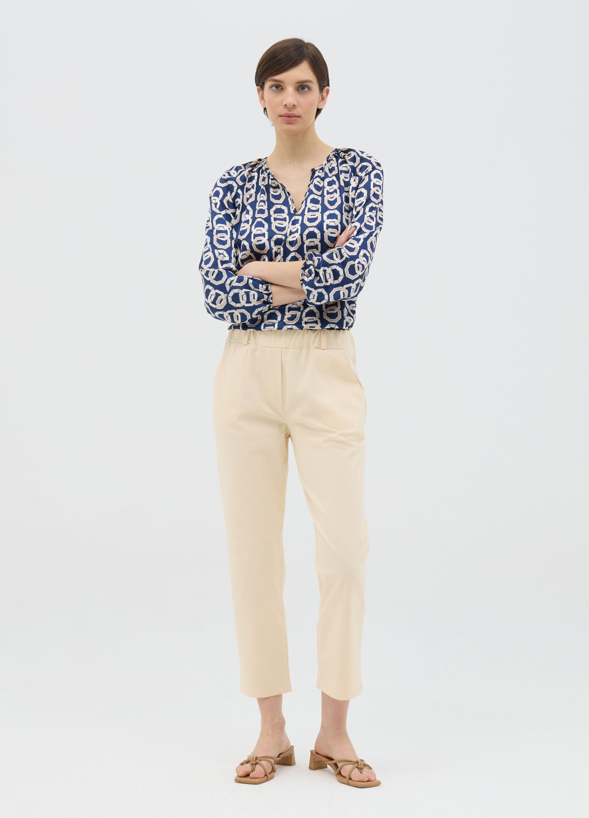 Beige regular-fit stretch trousers