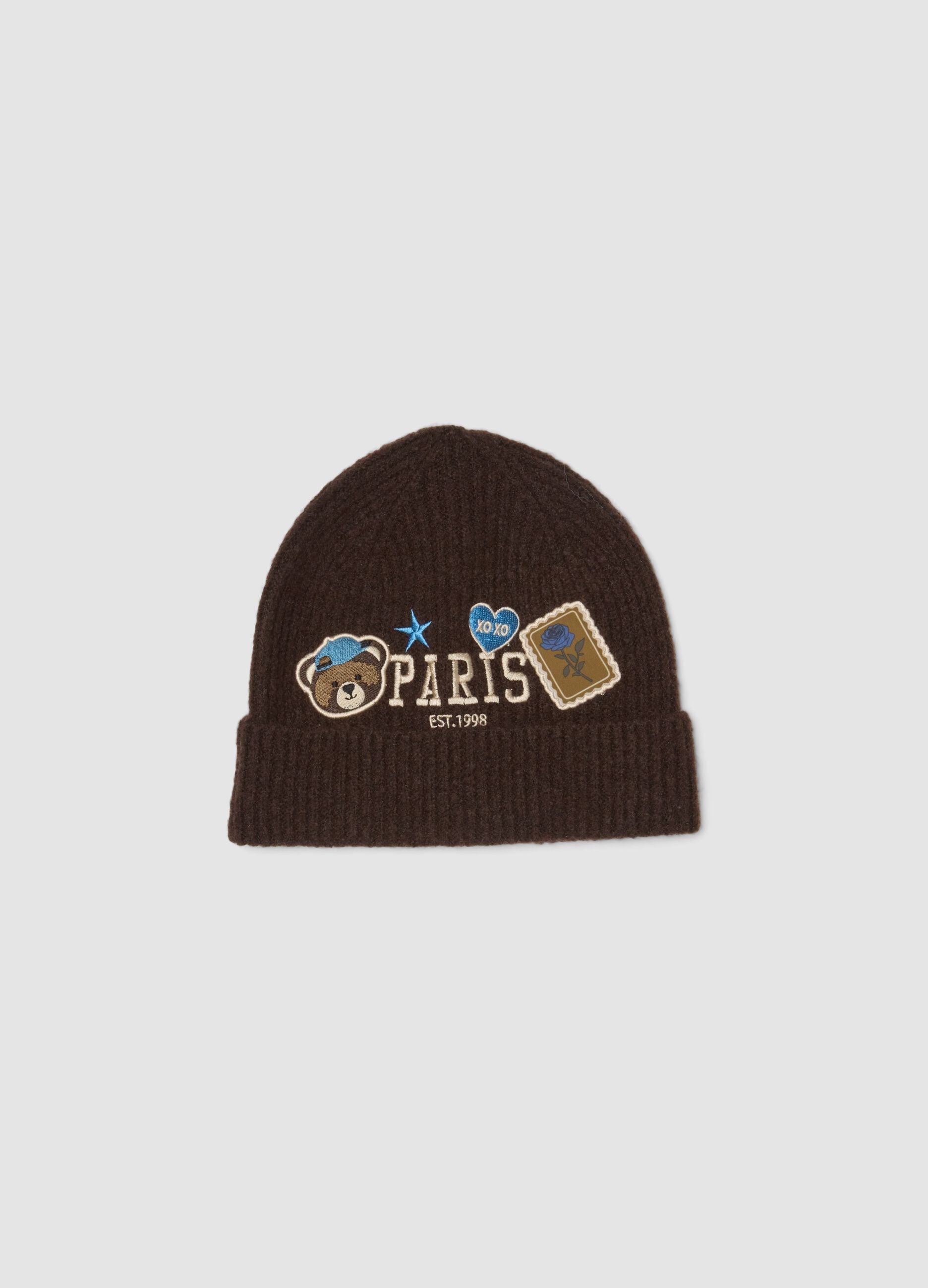 Cappello marrone in lana elasticizzato a coste