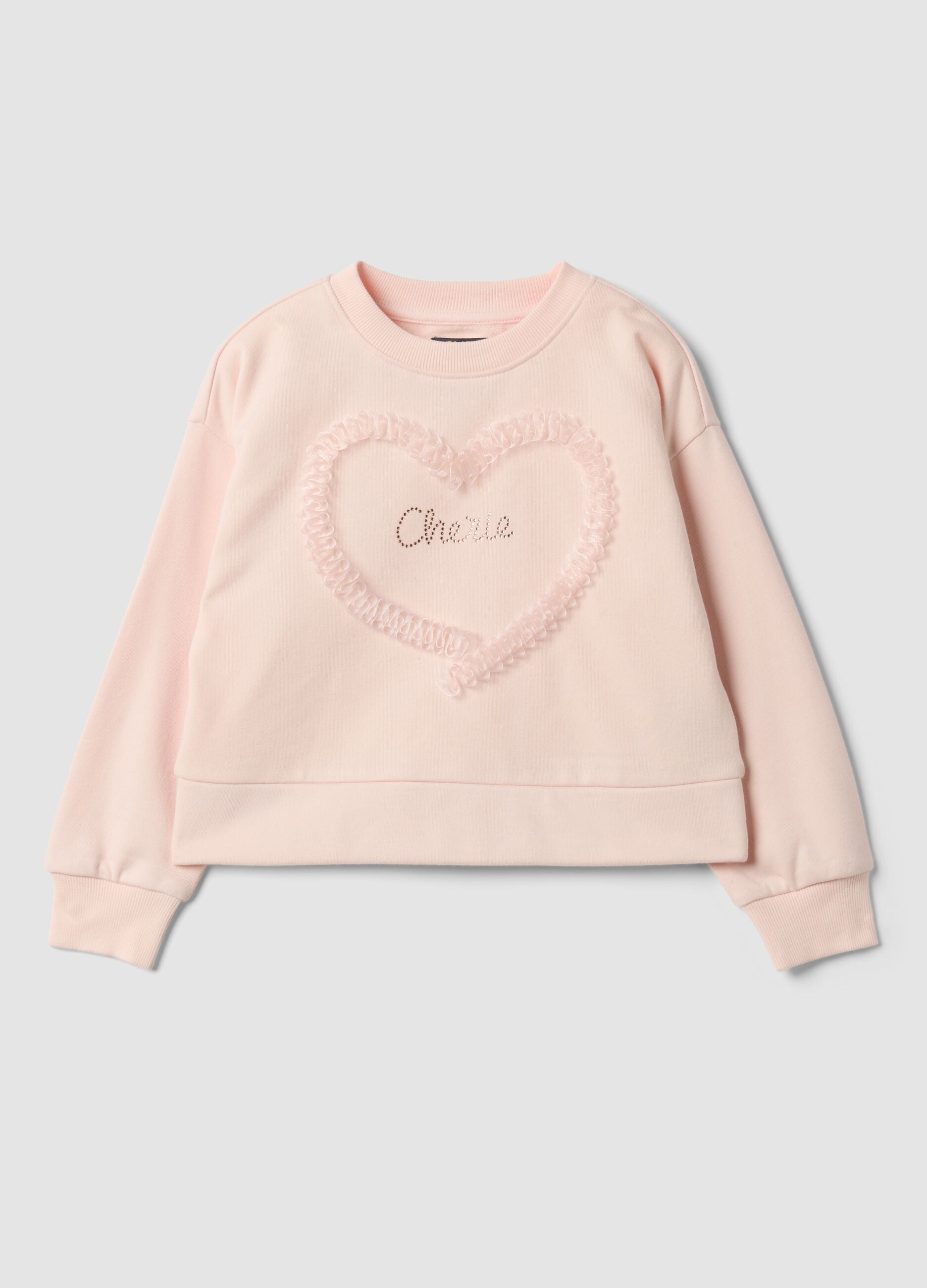 Pink cotton-blend crew-neck sweatshirt with heart