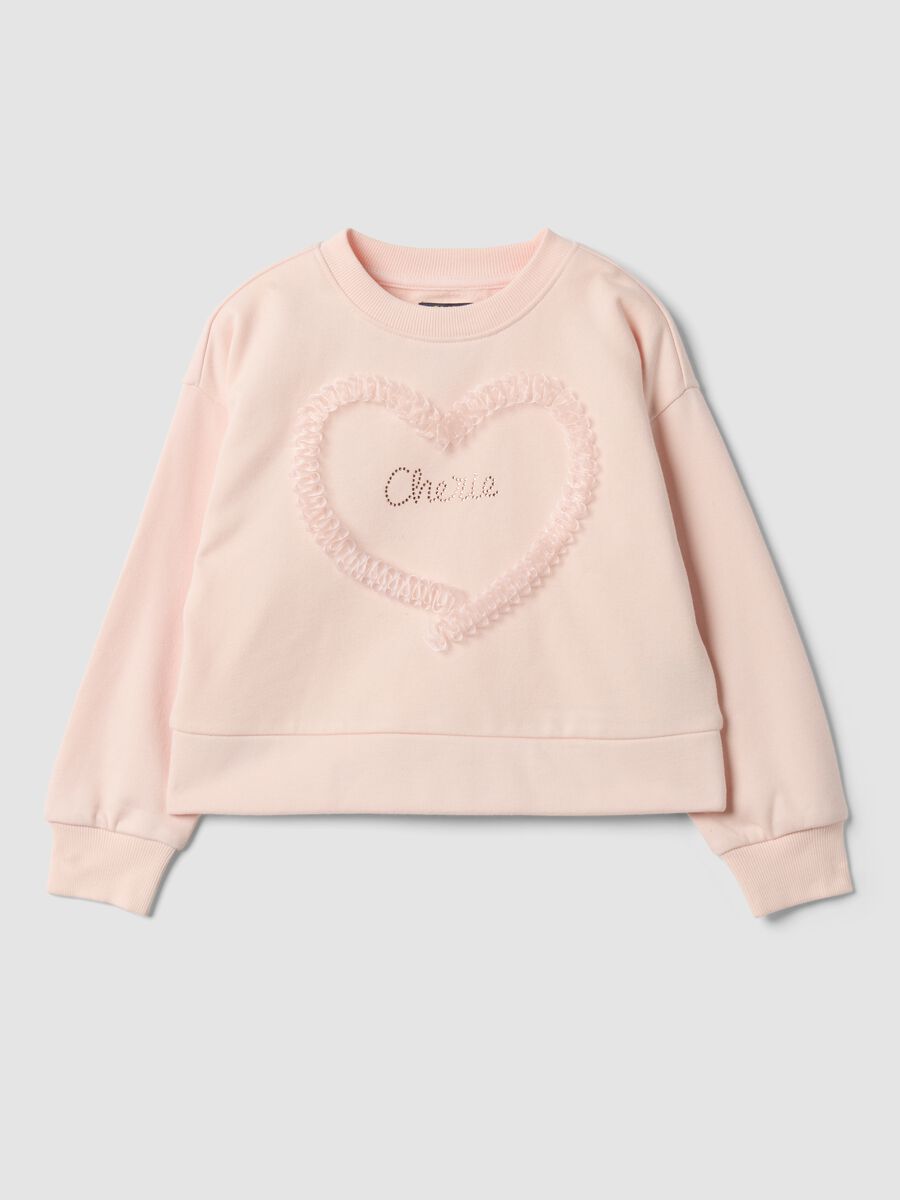Felpa rosa girocollo in misto cotone con cuore_0