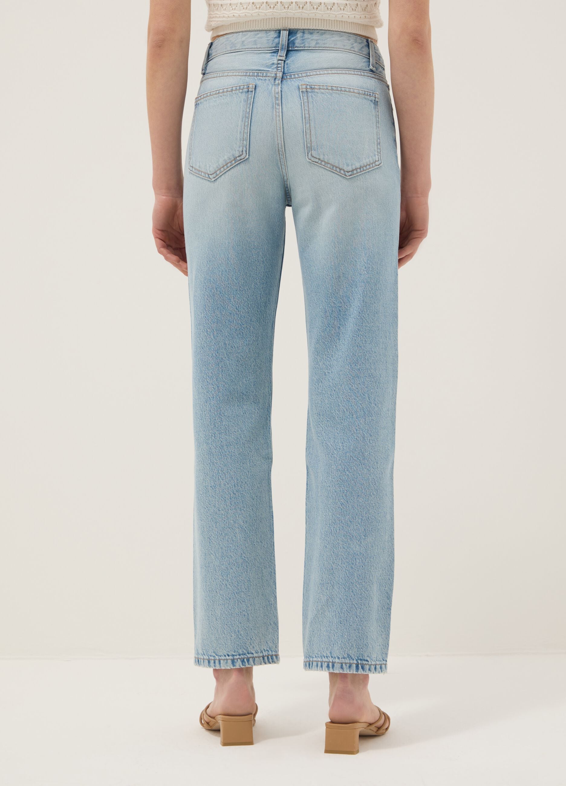 Jeans azzurri in puro cotone denim dritti regular fit