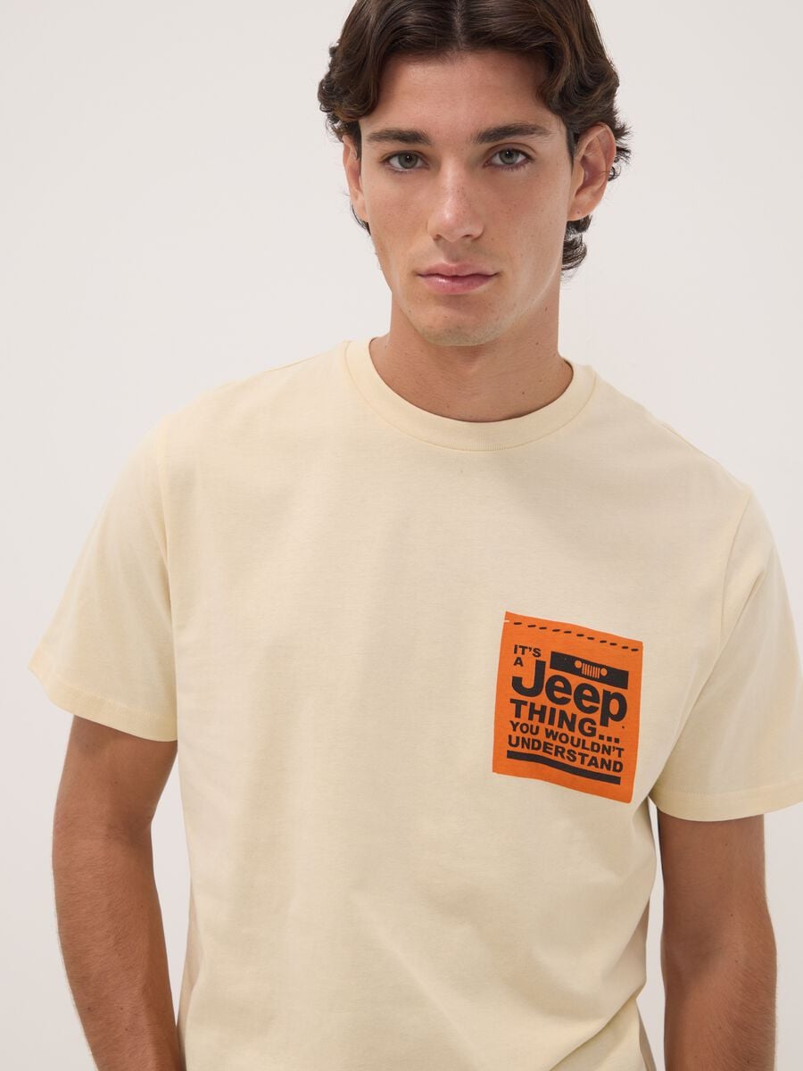 T-shirt beige in puro cotone con girocollo e stampa Jeep_0