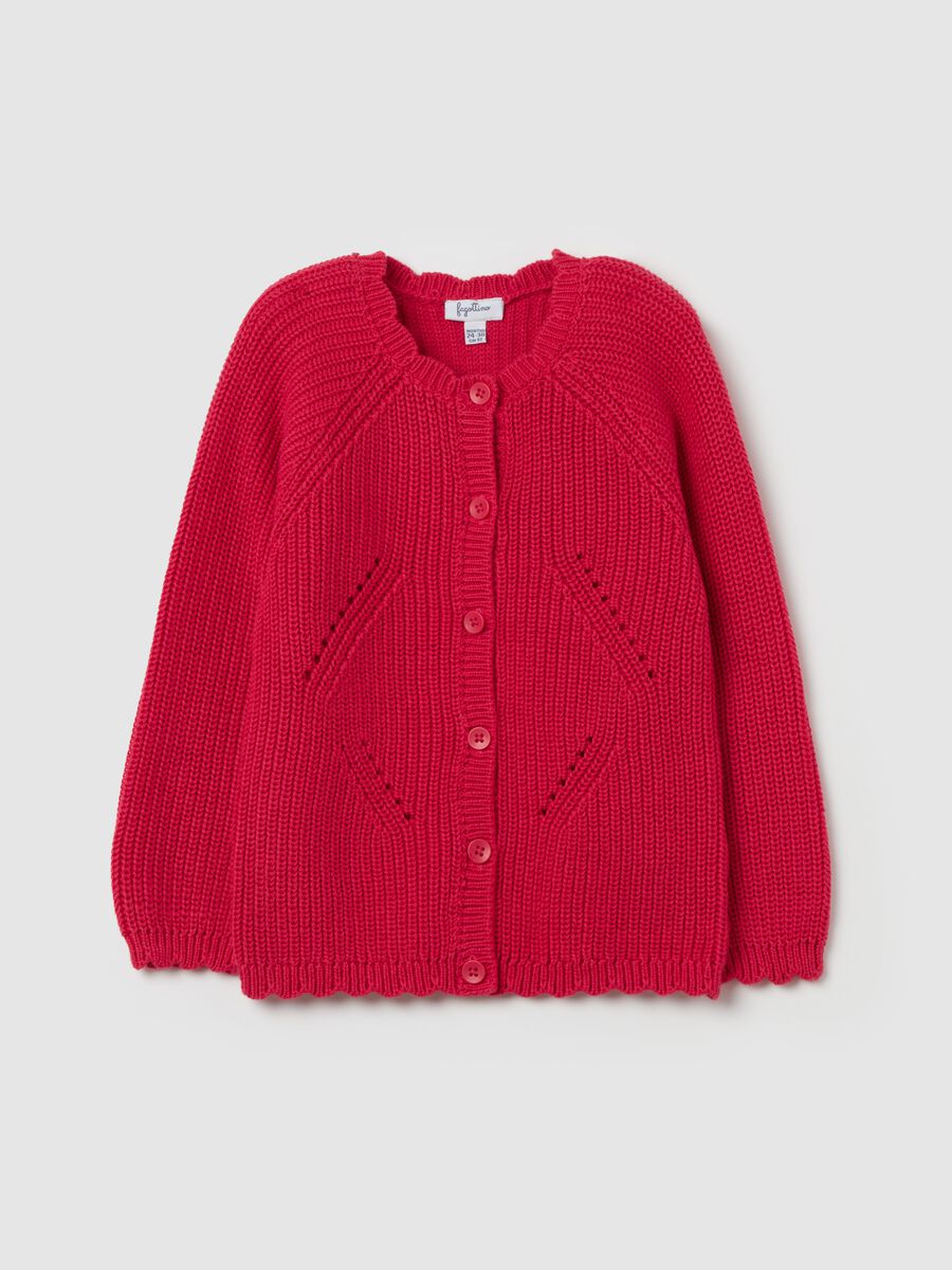 Cotton cardigan with openwork design_0