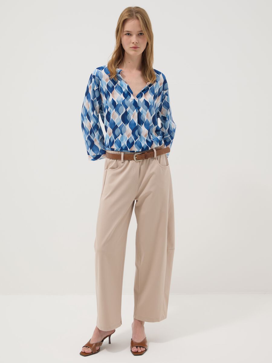 Beige wide-leg trousers in stretch cotton_0