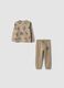Beige pure cotton crew-neck printed set for baby boy_0